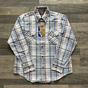 VTG NWT Oakbrook Sanforized Flannel Shirt Men’s LARGE 16/16.5 White Blue Cotton